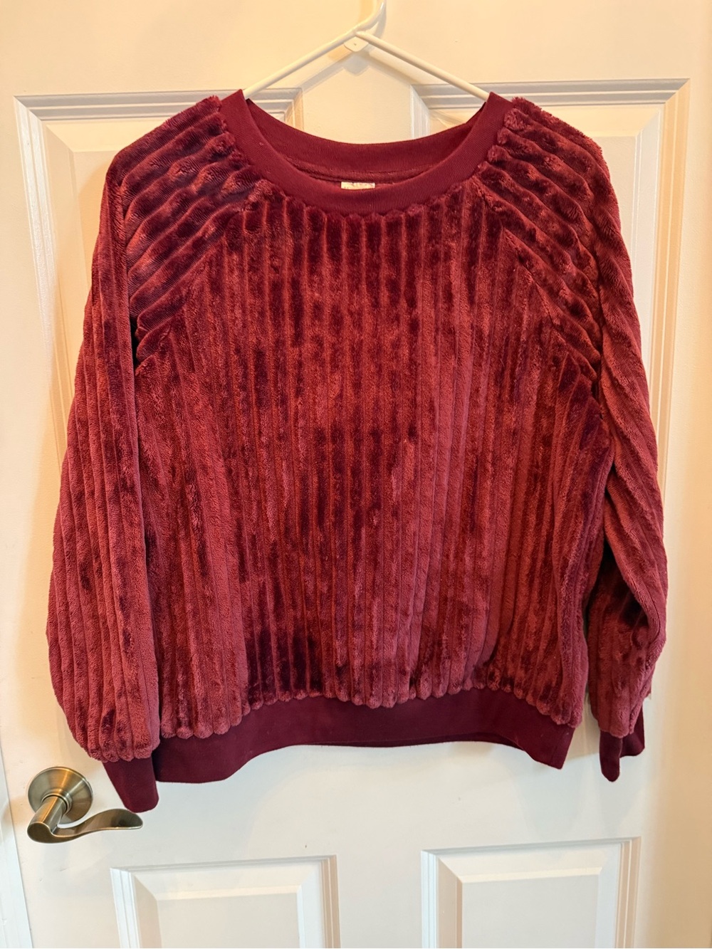 Plush Ribbed Crewneck Sweater in Wine (Unbranded)